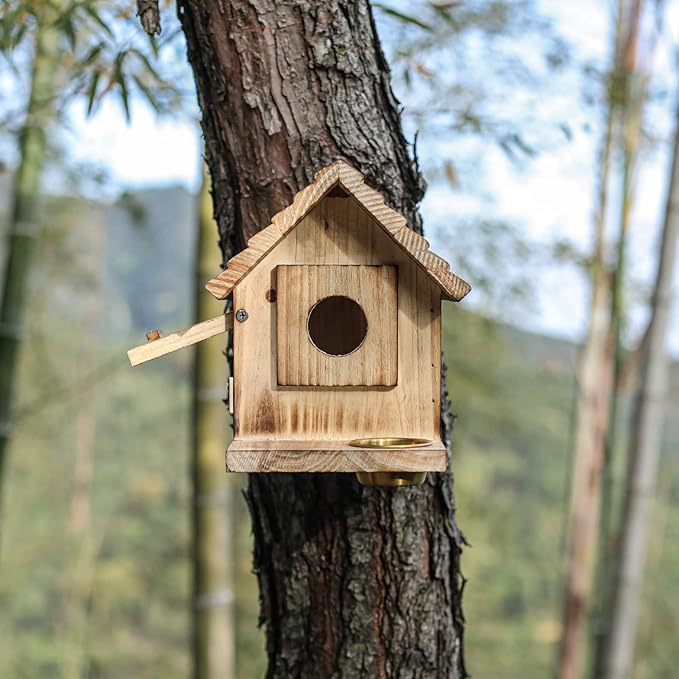 Bird House for Outside, Wooden Bluebird House with Predator Guard, Hanging Wild Bird Feeder, Outdoor Birdhouse for Clearance, Garden Bird Nesting Box for Country Cottages