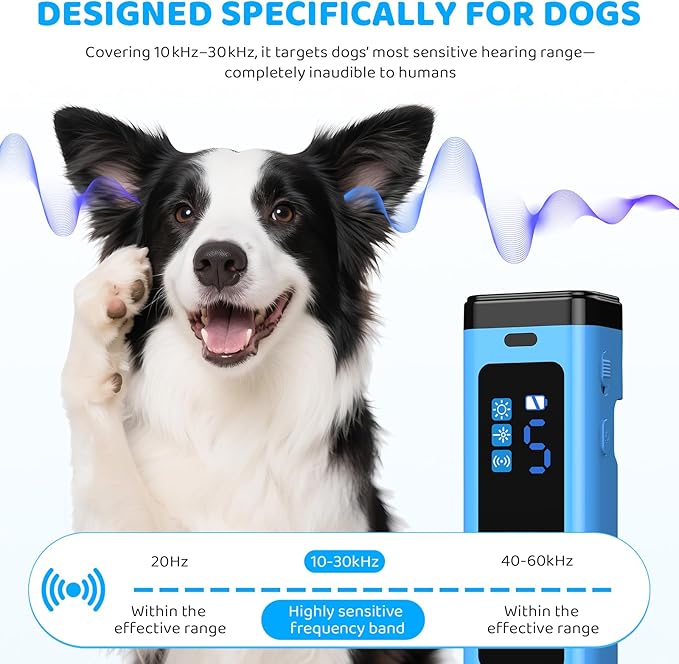SAMULE Anti Barking Control Device, Ultrasonic Dog Bark Deterrent Device 30 FT Barkshield for Dogs Handheld LED Puppy Training Tools with 5 Modes & USB-C Rechargeable for Indoor & Outdoor Use