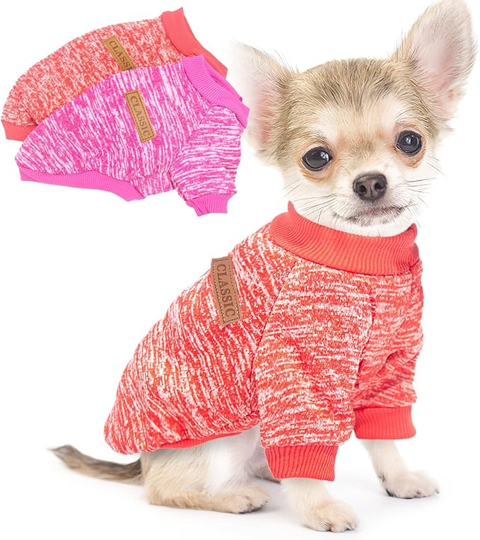 2 Pieces Dog Sweaters for Small Dogs Fall Dog Clothes Female Winter Fleece Puppy Sweaters Warm Outfit Pet Small Sweater for Boy Girl Dogs Yorkie, Chihuahua, Bulldog, Dachshund, Pug, X-Large