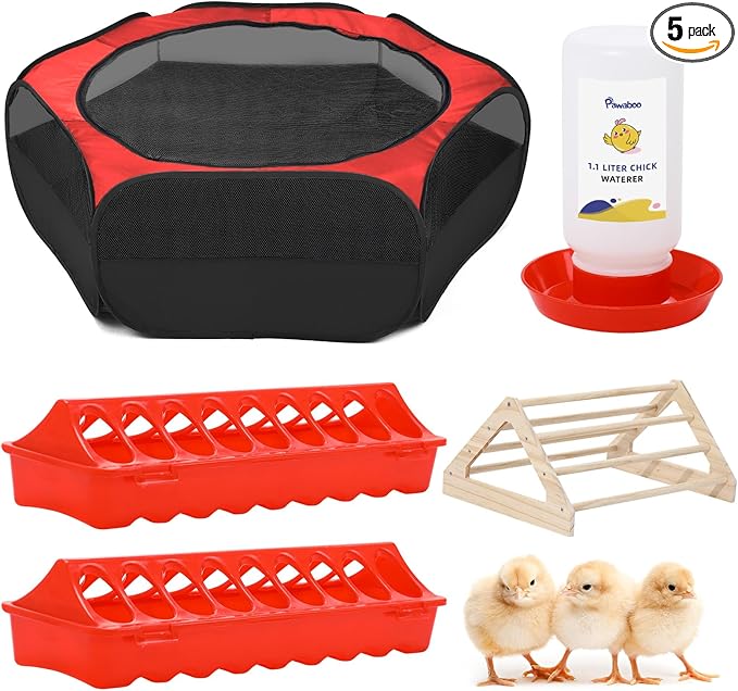 Pawaboo Chick Brooder Box for Chick Starter Kit, Brooder Pen/Chicken Supplies Brooders Box with Chicks Perch Brooding Up to 15 Chicks, Duck and Quail, Red+Black
