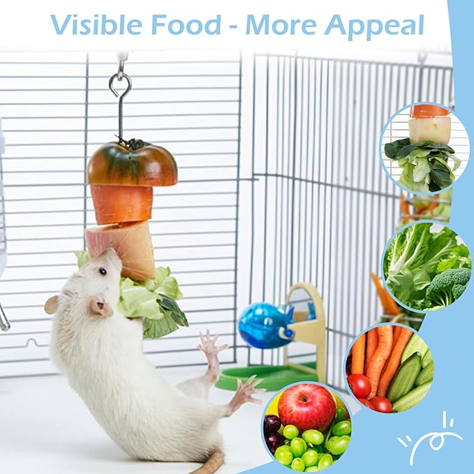 2Pcs Rat Enrichment Toys, 304 Stainless Steel Rat Foraging Toy for Fruit Vegetable Holder, Fancy Mice Cage Accessories Puzzle Toy, Hanging Rodent Toys Slow Feeder, Bird Foraging for Parakeet