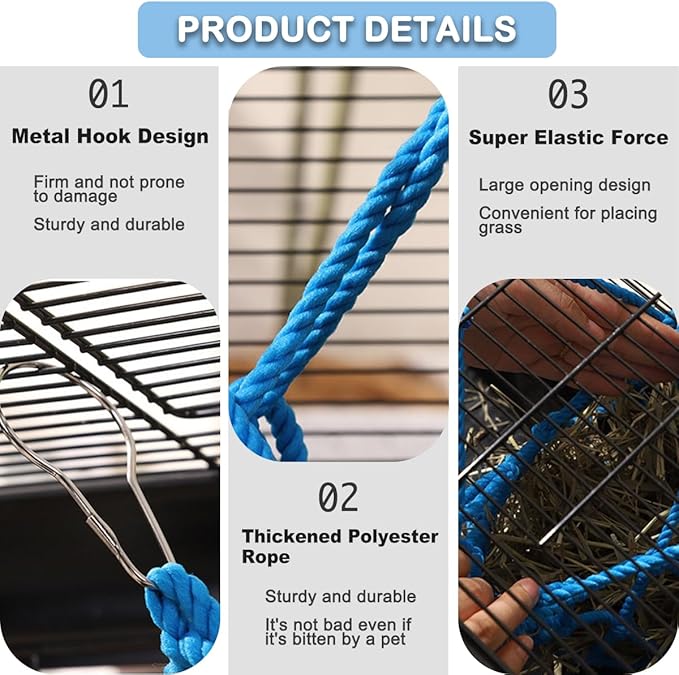 2 Pcs Rabbit Hay Feeder Mesh Bags, 2 Metal Hooks Hanging Hay Mesh Bags, Guinea Pig Hay Bags, High-Capacity Bunny Hay Bag for Rabbits, Chinchillas, Hamsters, Small Pets and Animals
