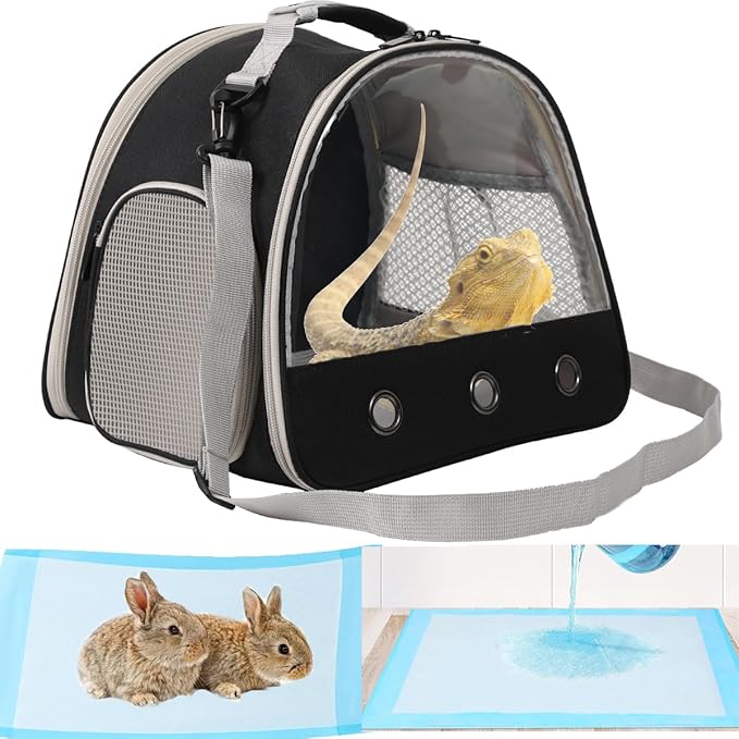 Small Animal Travel Carrier with Absorbent Pad Set, Pee Pad with Leak-Proof Quick-Dry Design for Guinea Pig,Portable Bearded Dragon Bag for Sugar Glider,Hedgehog,Rat,Bunny,Rat