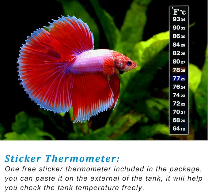 200Watt Aquarium Heater for 25-50 Gallon Fish Tank, Adjustable Submersible Heater Thermostat with Thermometer Strip and Suction Cup