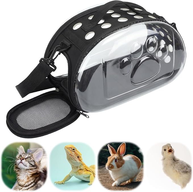 Hsei Small Pet Carrier Bag Portable Small Animal Travel Bag with Clear Side Panel Shoulder Strap for Hamster Chinchilla Rabbit Hedgehog Sugar Bird Lizard