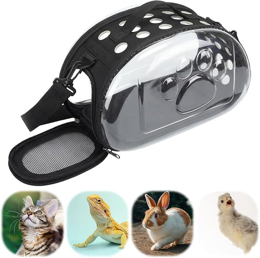 Hsei Small Pet Carrier Bag Portable Small Animal Travel Bag with Clear Side Panel Shoulder Strap for Hamster Chinchilla Rabbit Hedgehog Sugar Bird Lizard