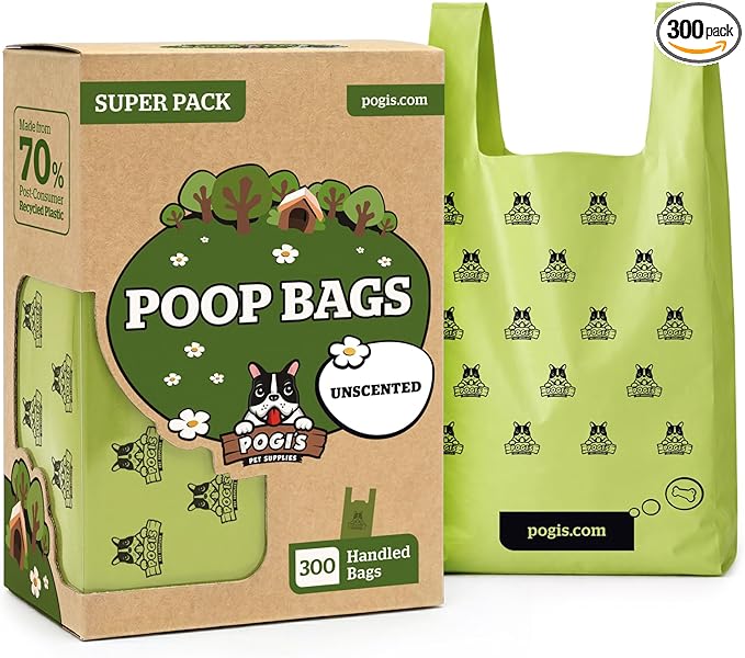 Pogi's 300 Unscented Dog Poop Bags with Handles - Earth-Friendly, Leak-Proof, Ultra Thick, 4+ Month Supply