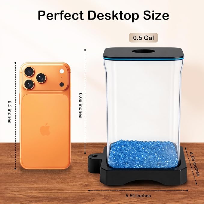 0.5 Gallon Betta Fish Tank Aquarium Starter Kit with Light and Lid(Black) | Premium Acrylic Aquarium with Light and Lid, Crystal Clear Starter Kit for Betta Fish, Shrimp, Snails and Small Fish