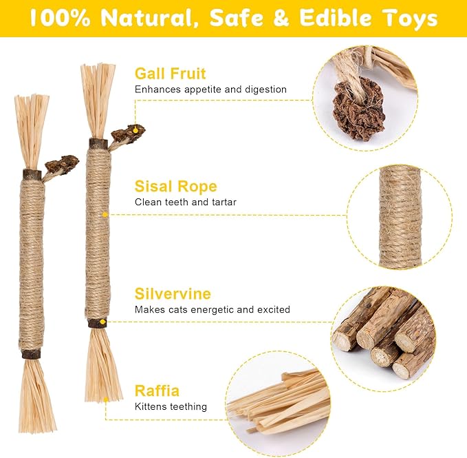 9 Pack Silvervine Sticks for Cats, Natural Cat Chew Stick Cat Toys Set, Matatabi Dental Care Cat Treat for Indoor Cats/Kittens Dental Care Teeth Cleaning/Play