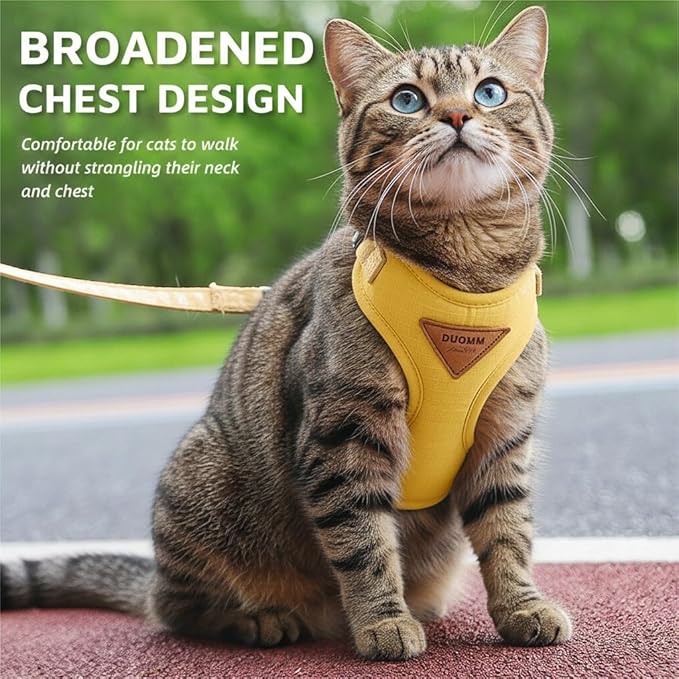 Escape-Proof Cat Harness and Leash Set - Adjustable and Comfortable - Ideal for Walking Cat Outdoors - Fits Small Dogs, Kittens, Medium, and Large Cats (Yellow, XS)