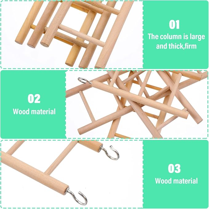 4 Pcs Wooden Bird Ladder, Bird Ladder for Cage, Birds Toys for Parakeets Parrots Cockatoo Lovebirds Birdie, Wooden Ladders Basics Climbing Supplies(3&4&5&6 Step)