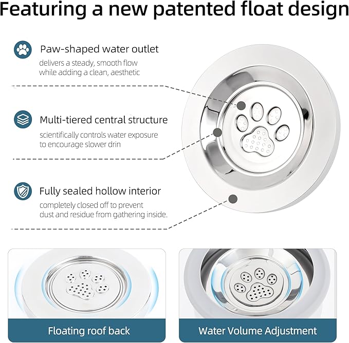 3L/0.8 Gallon No Spill Water Bowl for Dogs, Double-Wall Stainless Steel Slow Water Dog Bowls, Splash-Proof Vacuum Float, Dishwasher Safe for Large Medium Dogs (3L/101 floz)