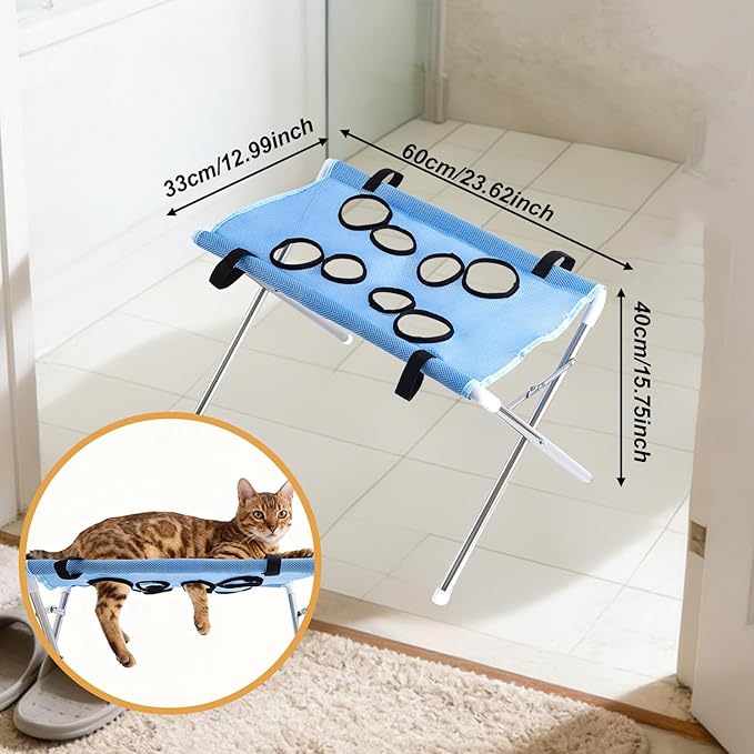Pet Grooming Hammock Harness for Cats Small Dogs Dog Grooming Sling Stand with Frame Mesh Polyester Quick Eight Hole Design Suitable for Bathin, Blue