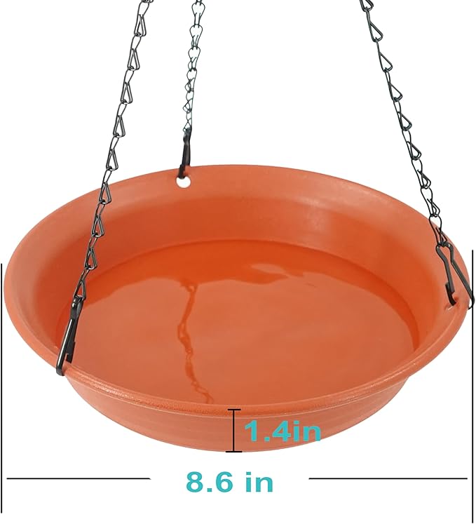 VUWEZ Hanging Bird Bath, Hanging Bird Water Feeder for Outdoors, Feeder Bowl, 1 Pack Birdbath Tray Accessories for Outside, Plastic Birdbaths Tray for Garden Patio Decoration (8", Terra Cotta)