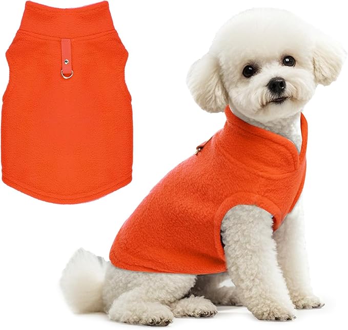 Rbenxia 1 Piece Dog Sweater with Leash Ring Soft Fleece Vest Dog Pullover Warm Jacket Pet Dogs Clothes Winter Dogs Outfits for Small Cat Pets (Orange, Medium)