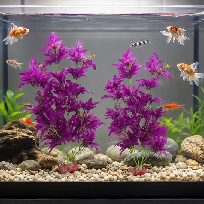 Silk Aquarium Plants 18 Inch Artificial Silk Plants for Fish Tank | 2 Pcs Aquarium Decor Beta Fish Tank Decor Aquatic Water Grass Decoration for Betta Fish Tank (Purple)