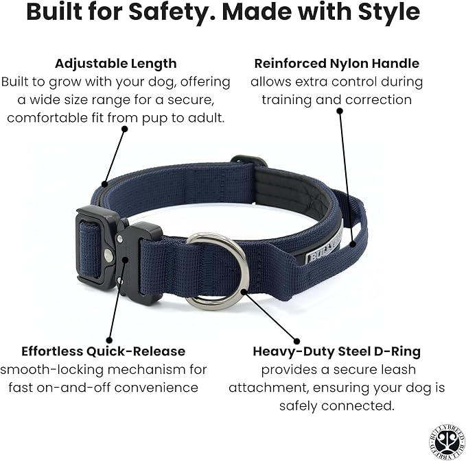 Tactical Dog Collar for Puppy, Heavy Duty Puppy Collar, Dog Collar for Small Dogs, Waterproof Dog Collar, Dog Training Collar, Quick-Release Buckle, Adjustable Sizes – BULLYBREED (Navy Blue, Small)