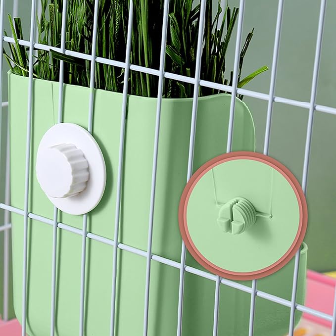 Rabbit Feeder, Hay Food Bin Feeder, Adjustable,Removable Grass Rack, Stainless Steel Edge, for Rabbit, Guinea Pig, Chinchilla (Green)
