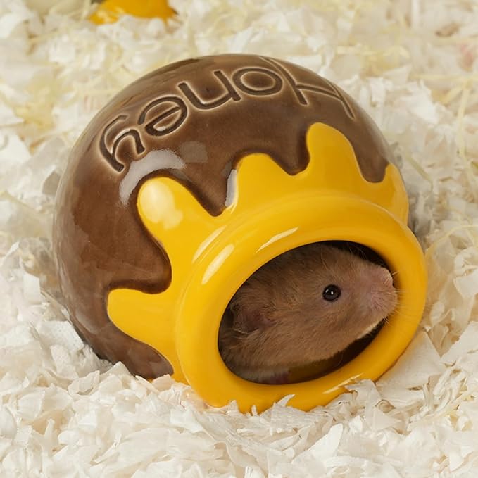Ceramic Hamster Hideout, Honey Shape Hamster House and Habitat, Syrian Hamster Hideout Decor Cool Bed for All Season Gerbil, Mice Guinea Pig