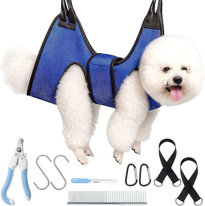 ondware Dog Grooming Hammock for Nail Trimming, Pet Grooming Sling Harness Kit, Safe Dog Restraint Hammock for Cats and Small Dogs, Home Grooming Supplies