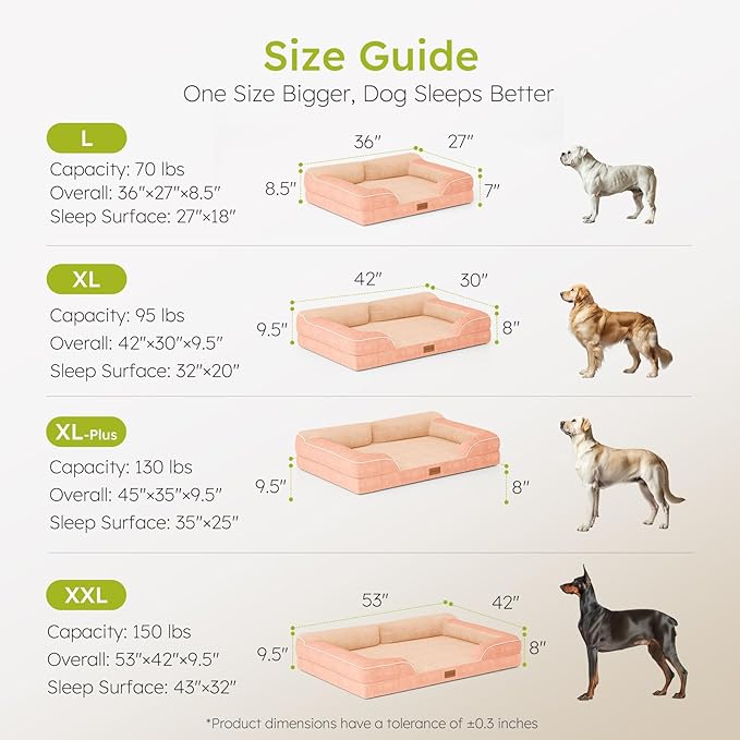 CWAWZ Jumbo Dog Bed for Extra Large Dogs, Orthopedic Dog Bed with Cooling Gel Memory Foam, Waterproof Pet Bed with Removable Washable Cover, 45" Pet Sofa Couch Dutch Velvet with Bone Toy, Peach Pink