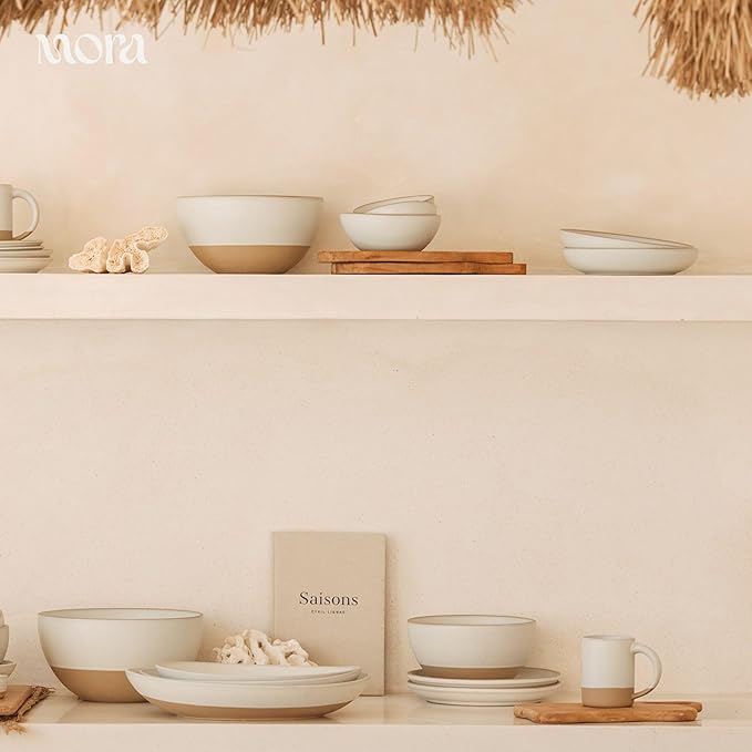 MORA Small Bowls Set of 4, 16oz Ceramic Pottery Dessert Bowls - Microwave, Oven and Dishwasher Safe - Oat