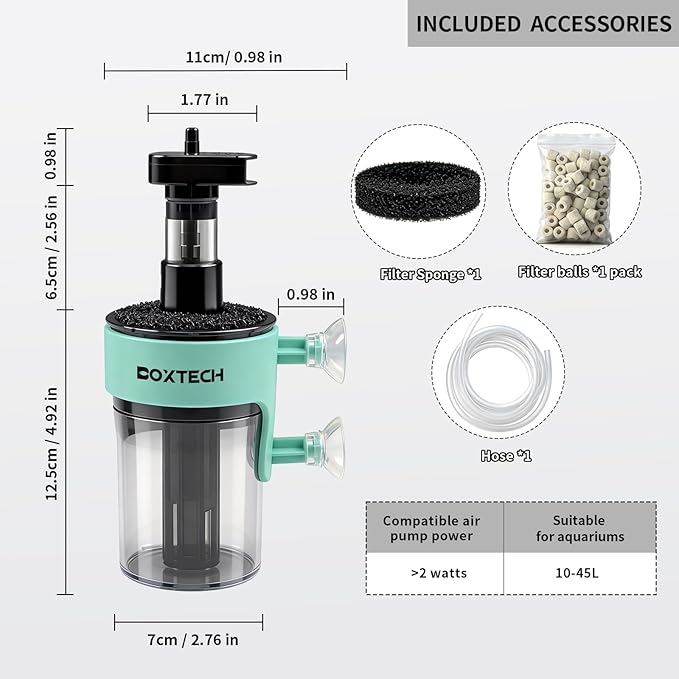 UPETTOOLS Aquarium Filter, Small Fish Tank Filter Submersible Fish Filter with Built-in Air Bubble Stone and Bio Balls Suitable for Fish Tanks up to 5-15 Gallons (Air Pump Not Included)