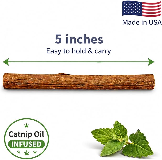Silvervine Sticks for Cats with Catnip Oil (4 Pack) - Matatabi Cat Chew Stick Dental Toy for Teeth Cleaning - Natural Kitten Teething Chew Toys for Indoor Cats - Made in USA