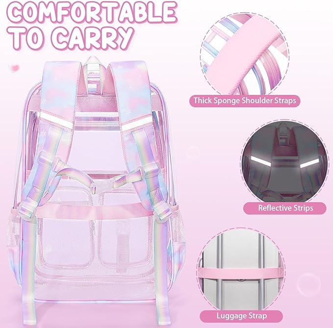Fimibuke Clear Backpack for Boys, 3PCS Heavy Duty PVC Transparent Boys Backpack with Lunch Box & Pencil Case, School Stadium Event Approved Toddler School Bookbag for Preschool Kindergarten Elementary