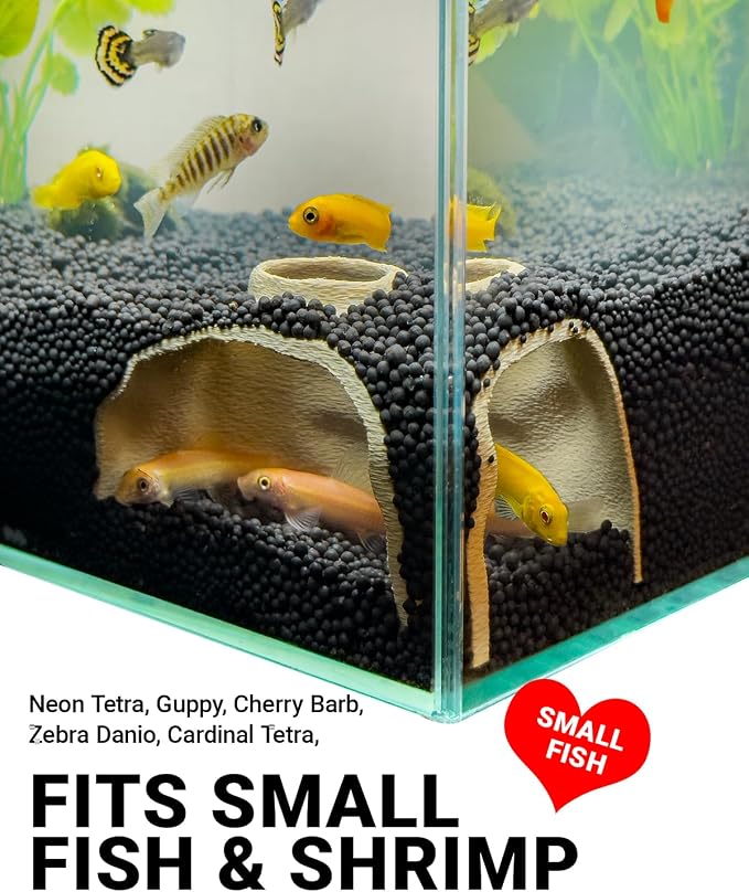 Aquarium Cave – Rock Texture Fish Shelter with 180° Viewing Angle, Betta Fish Tank Accessories, Shrimp & Snails – Aquarium Decor & Tunnel (Sand)