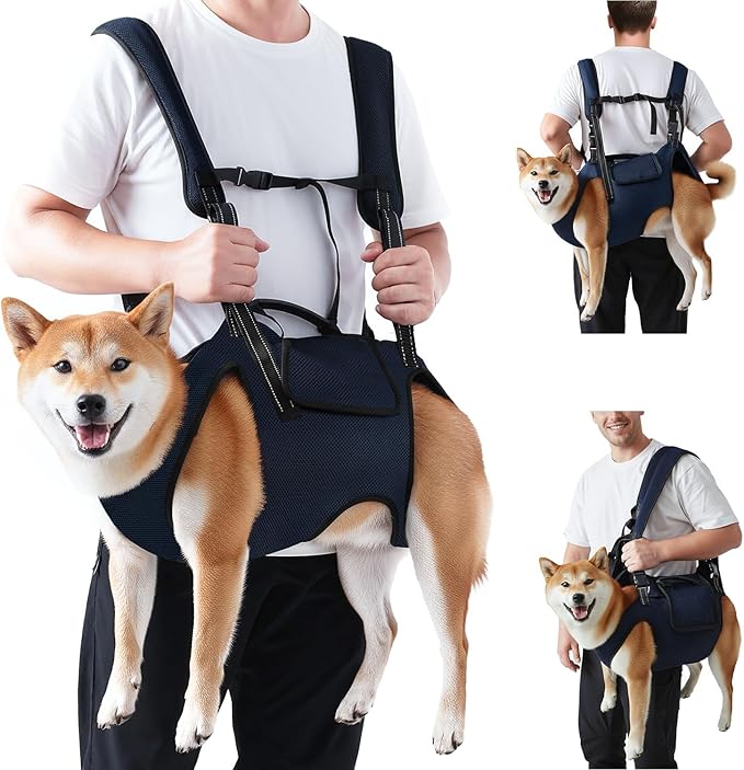 Nasjac Dog Lift Harness Carrier Backpack - Full Body Sling with Adjustable Straps & Handle, Breathable Support Emergency Rescue Kit for Elderly Injured Arthritic Disabled Medium Large Dogs, XL