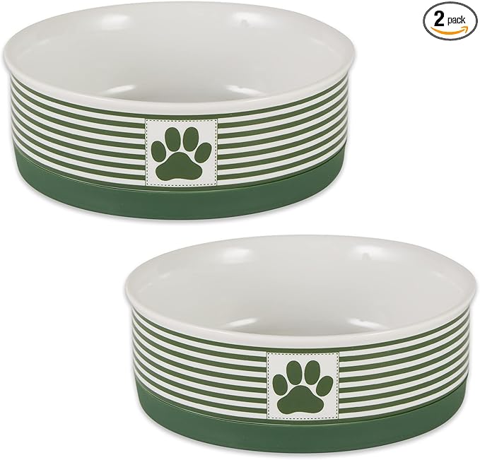 Bone Dry Paw & Patch Ceramic Pet Collection, Medium Set, 6x2, Hunter Green, 2 Piece (5742)