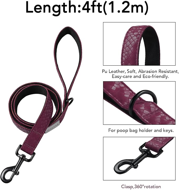 Soft Leather 4ft Dog Collar and Leash Set,Stylish 4ft PU Leather Dog Training Leash, Adjustable Durable Pet Collars with Quick Release Buckle for Large Dogs,Medium Dogs,Terracotta (red-Brown, 4 feet)