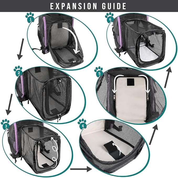 PetAmi Expandable Dog Backpack Carrier for Cats & Pets, Breathable Cat Carrier Backpack with Top Window & Multi-Entry, Ventilated Foldable Travel Carrier for Small Medium Pets up to 18 lbs, Purple