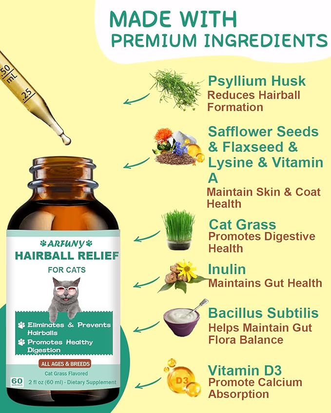 Hairball Treatment for Cats - Cat Hairball Remedy - with Natural Ingredients & Vitamins & Lysine for Cats - Support Immune System, Respiratory, Eye Health