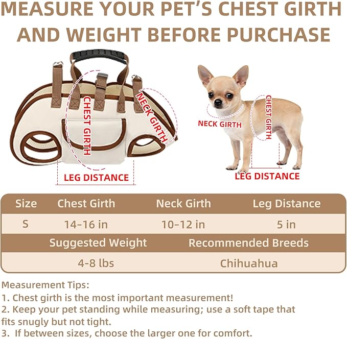 Dog Carrier Backpack for Small Pets, Breathable Detachable Travel Pet Bag with Adjustable Straps, Portable Hands-Free Dog Cat Carrier Backpack for Hiking, Walking & Camping (S)