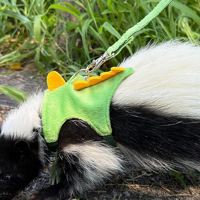 Ferret Harness and Leash Set Small Animals Vest Harness with Safe bell Dinosaur Shaped Walking clothes for Baby Rabbit Guinea pig Teacup Chihuahua Mouse and other small pet(Green Dinosaur)