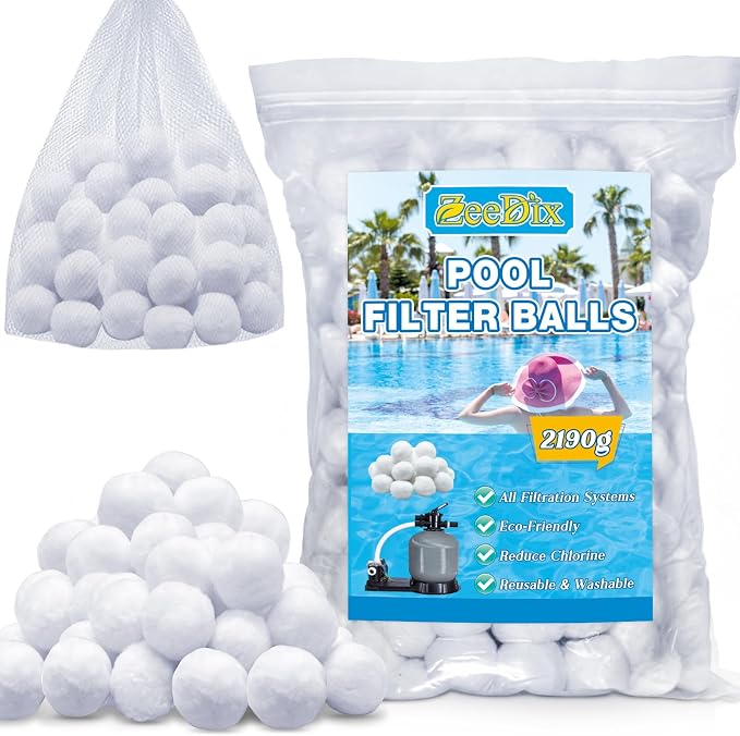 4.8 lbs Pool Filter Balls for Sand Filter Pump, New Upgrade Efficient Swimming Pool Filter Sand Alternative(Equals 150 lbs Pool Filter Sand), Reusable Eco-Friendly Fiber Filter Media Balls