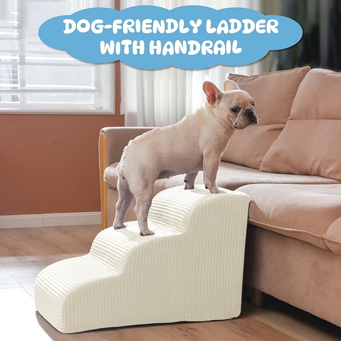 Mesa Lemon Dog Steps for Small Dogs, 3-Step Pet Ramp Stairs for High Beds and Sofa, Non-Slip Pet Stairs for Small Dogs and Cats, Removable and Easy to Clean Cover, Beige