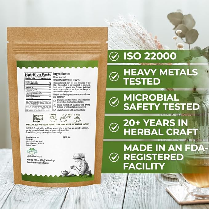50 Bags White Mulberry Tea Mulberry Leaf Herbal Tea (Morus Alba) - 50 Count 1.5g Bags Herb Hoja De Morera