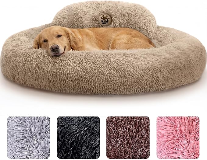 PetJett XL Dog Bed for Large Sized Dog - 45'' Extra Large Dog Bed, Washable Dog Bed - Anti-Slip Super Soft Round Donut Bed, Fluffy Faux Fur Anti-Anxiety Premium Comfort Pet Bed, Fits Dogs upto 120 lbs