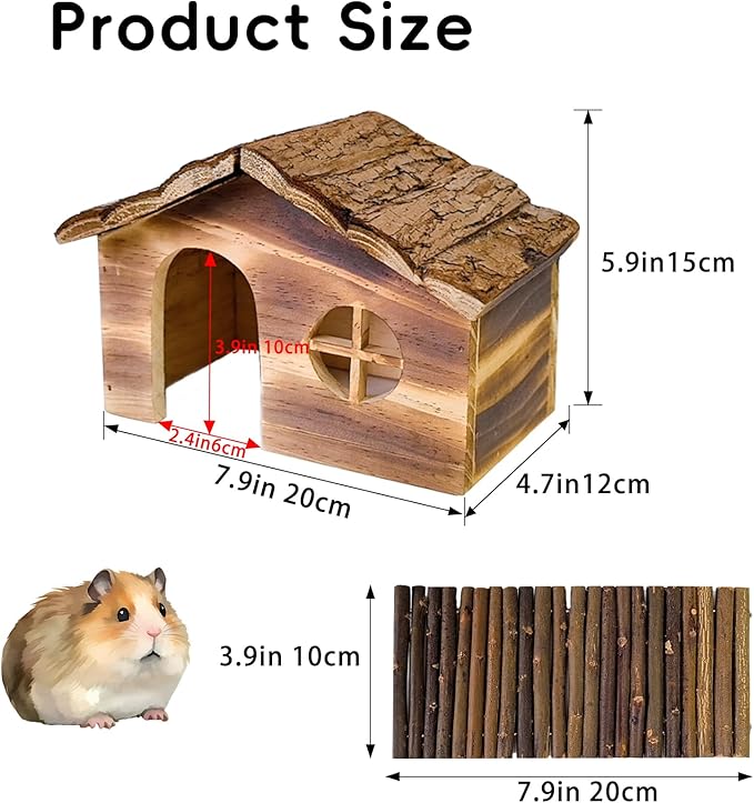 Hamiledyi Hamster Hideout Wooden Hamster House and Bridge with Windows Habitats Decor for Rat Gerbils Mice Playing Hiding