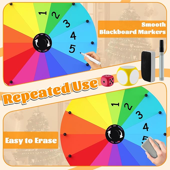 24" Prize Wheel, 14 Slots Color Spinning Prize Wheel for Tabletop, Heavy Duty Spinning Wheels with Tray, Markers, Eraser, Roulette Wheel of Fortune, Spinning Wheel for Prizes