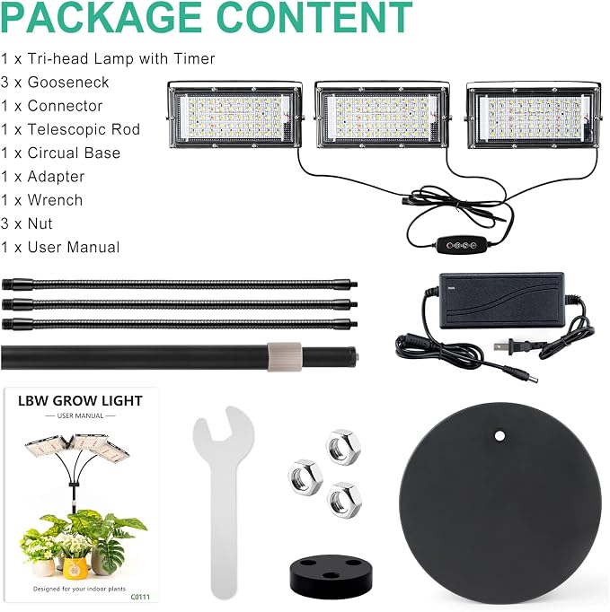 LBW Grow Light for Indoor Plant,Full Spectrum Dual Heads Desk Plant Light | 3H/6H/12H Timer Grow Lamp,6-Level Brightness, 3 Lighting Mode, Height Adjustable, Flexible Gooseneck, Ideal for Indoor Growth