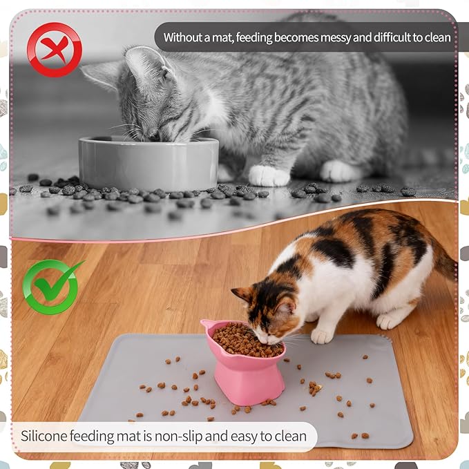 Elevated Cat Bowls 15° Raised Cat Bowl with Silicone Mat Whisker Friendly Anti Vomiting Cats Elevated Food and Water Bowls for Indoor Cats Kittens, Multicolor