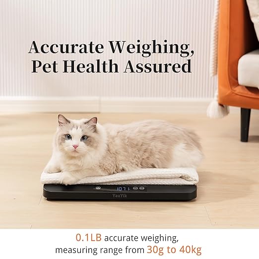 YauYik Digital Pet Scale for Accurate Weighing - Baby Scales,Ideal for Small Pets, Puppies, Kittens and Cats with Non-Slip Mat - LED Display with Hold Function, Measures Up to 40kg（Batteries Included）