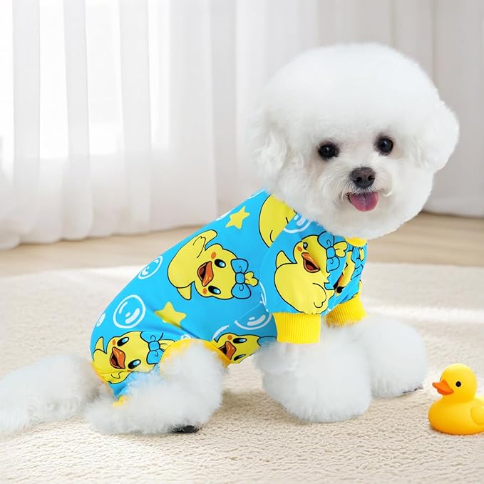 XPUDAC 4 Pieces Dog Pajamas Stretchy Dog Pjs Soft Cute Doggie Clothes for Small Medium Dogs Boy Girl Cats Pet Outfits, M