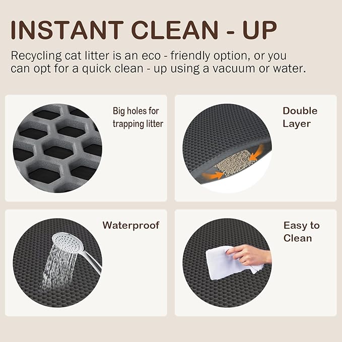 29.9'' x 35.8''Inch Larger Cat Litter Mat, Double Layer Waterproof Proof Litter Box mat, Non-Slip Design, Reduces Litter Scatter, Easy to Clean Grey Cat Litter Mat