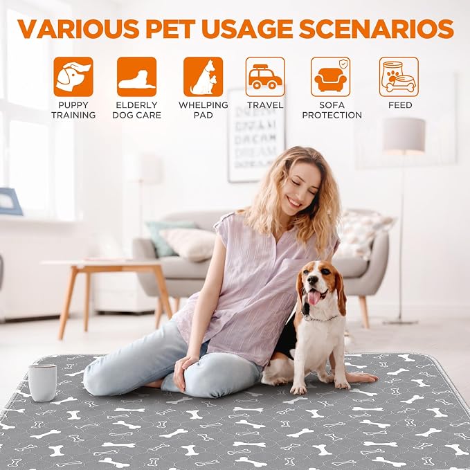Washable Pee Pads for Dogs, Extra Large 2 Pack 36”x72” Dog Pee Pads Washable, Waterproof Puppy Pads Mat Reusable Fast Absorbent Dog Potty Training Pads, Whelping Pads for Playpen Crate