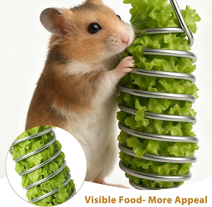 2Pcs Rat Enrichment Toys Stainless Steel Bird Food Holder Rat Parrot Foraging Toy Hanging Rodent Toy Fruit Vegetable Holder Puzzle Toys Slow Feeder Parakeet Foraging Mice Cage Accessories